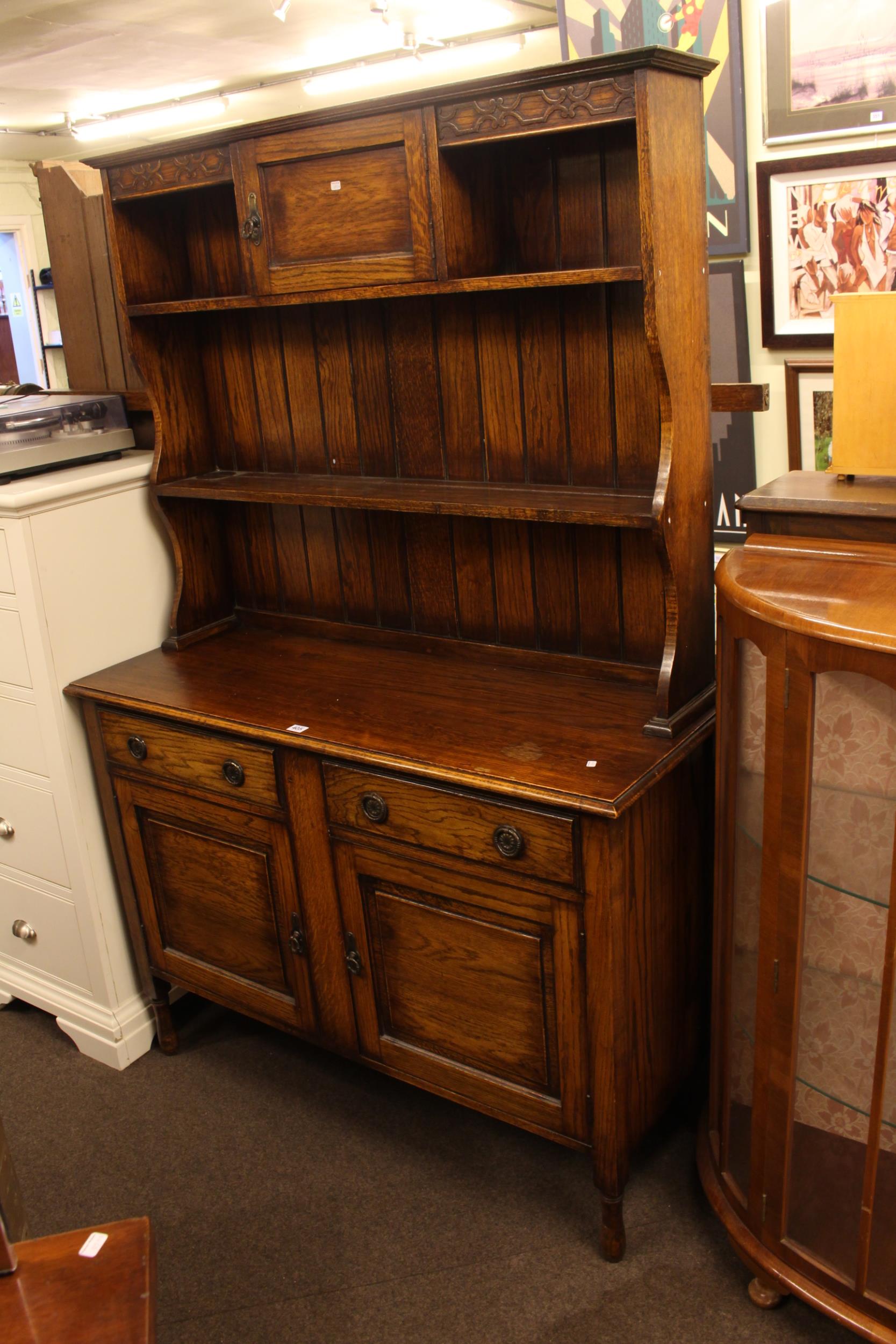 1920's/30's oak shelf back dresser and walnut bow front two door china cabinet. - Image 2 of 3