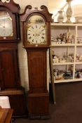 Antique oak cased eight day longcase clock having painted arched dial, signed McGregor, 206cm.