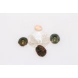 Box with three green scarab, tiny onyx egg and engraved oval glass.