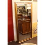 Rectangular gilt framed wall mirror, 167cm by 75cm.