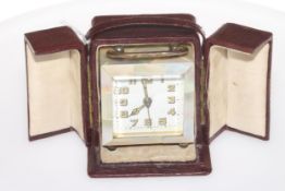 Mother of pearl boudoir clock with travel case, clock 7.5cm.