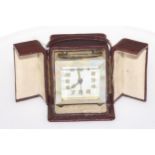 Mother of pearl boudoir clock with travel case, clock 7.5cm.