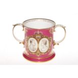 Spode commemorative loving cup for Queen and Duke of Edinburgh silver wedding, 16cm.