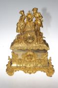 19th Century decorative ormolu mantel clock, the circular dial with gallant and maiden figures,