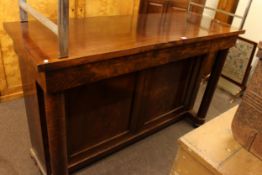 Victorian mahogany table leaf cabinet having hinged lid and side door, 97cm by 156cm by 53cm.