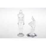 Lalique fronted sculpture Acrobat with box, 15cm, together with Lalique naked female sculpture,
