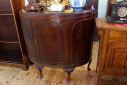 Early 20th Century mahogany bow front side cabinet on cabriole legs, 120cm by 123cm by 45cm.