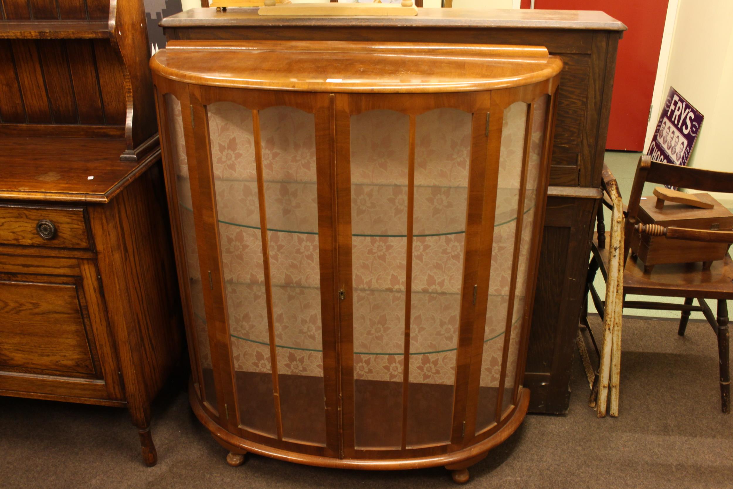 1920's/30's oak shelf back dresser and walnut bow front two door china cabinet. - Image 3 of 3