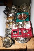 Good collection of silver plate including four piece tea service, cruet, bottle coasters, etc.