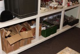 Six boxes of various glassware, cutlery, flat irons, kitchenalia, etc.