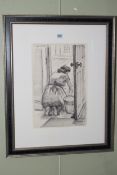 Norman Cornish, Sarah Washing Step, Flomaster ink on paper, signed and titled, 40cm by 26cm,