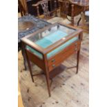 Edwardian mahogany and line inlaid two drawer bijouterie table, 73cm by 61cm by 40cm.