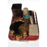 Small black lacquered jewellery box, ivory bridge of elephants,