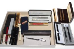 Collection of fountain and ballpoint pens, including boxed Parker.