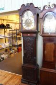 Carved oak and mahogany eight day longcase clock, moonphase dial signed Robt.