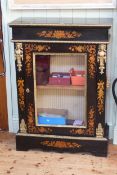 Victorian ebonised, satinwood inlaid and gilt mounted glazed door pier cabinet,