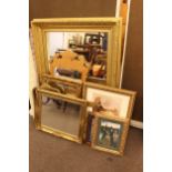 Collection of five framed wall mirrors including large gilt framed 117cm by 97cm and collection of