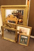 Collection of five framed wall mirrors including large gilt framed 117cm by 97cm and collection of