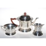 Arts & Crafts silver three piece tea service by T.A. Reid, F.J. Langford and C.L.