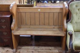 Pine wing back church pew, 99cm by 107cm.