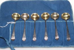 Set of six George III silver Old English pattern salt spoons, makers mark SH, London 1807.