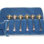 Set of six George III silver Old English pattern salt spoons, makers mark SH, London 1807.