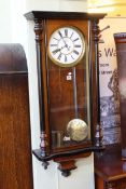 Victorian walnut and ebonised double weight wall clock.