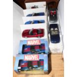 Six Revell model sports cars and two Marvel Captain America Corvettes.