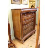 Victorian mahogany Scotch chest of six drawers on turned feet, 155cm by 125cm by 59cm.
