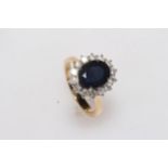 Sapphire and diamond 18 carat gold cluster ring,