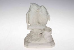 Robinson and Leadbetter Parian owl sculpture, titled Match Making, 19cm.