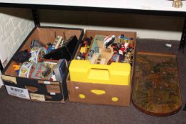 Two boxes of toys including Meccano, Lego, Diecast toy cars.