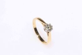 Diamond solitaire 18 carat gold ring, approximately 0.4 carat, size L.