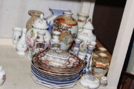 Collection of Oriental china, Spode blue and white, Wedgwood Willow candlesticks, Aynsley,