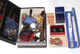 Box of collectables including watches, costume jewellery,