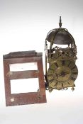 Antique brass lantern clock with Roman numeral dial marked Thomas Greene Cuckfeild Fecit together