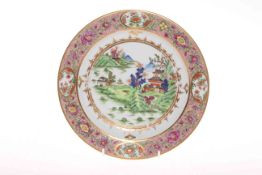 Early Famille Rose Chamberlains Worcester plate, 24cm.