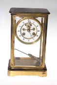 19th Century gilt brass four glass mantel clock with mercury pendulum, 25cm.