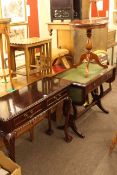 Mahogany two drawer console table on ball and claw legs,