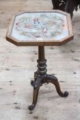 Victorian mahogany glazed and needlework panel top tripod occasional table, 56cm by 38cm by 44cm.