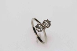 Two stone diamond 18 carat white gold ring, each stone approximately 0.5 carat, size M.