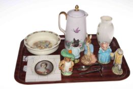 Five Beswick Beatrix Potter figures, Bunnykins bowl, Spode jug, vase, miniature,