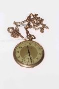 Rolled gold Admiralty keyless pocket watch with 9 carat gold albert.