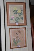 Framed Chinese watercolour on silk and framed print (2).