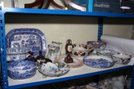 Collection of Victorian porcelain including blue and white, Oriental wares, Imari, Noritake, etc.