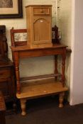 Pine pot cupboard, tiled back washstand and pine coffee table (3).