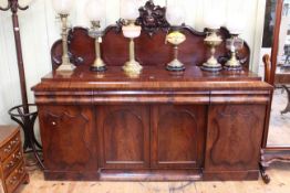 Victorian mahogany four door chiffonier with raised back, 158cm by 196cm by 58cm.