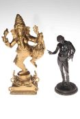 Gilt metal elephant God/Buddha sculpture, 28cm, and figure of naked Roman, 22cm (2).