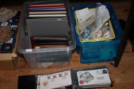 Two large boxes of stamps, albums, first day covers, etc.