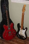 Two electric guitars including Marked Marlin Slammer and Marked Oscar Schmidt by Washburn-Delta